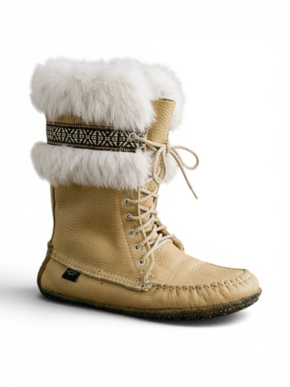 Laurentian Chief Leather Moccasin Boots with Rabbit Fur Trim Women’s Size 8